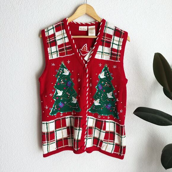 Vintage Bobbie Brooks Holiday Ugly Christmas Knit Sweater Vest Large Grandma - Picture 1 of 7